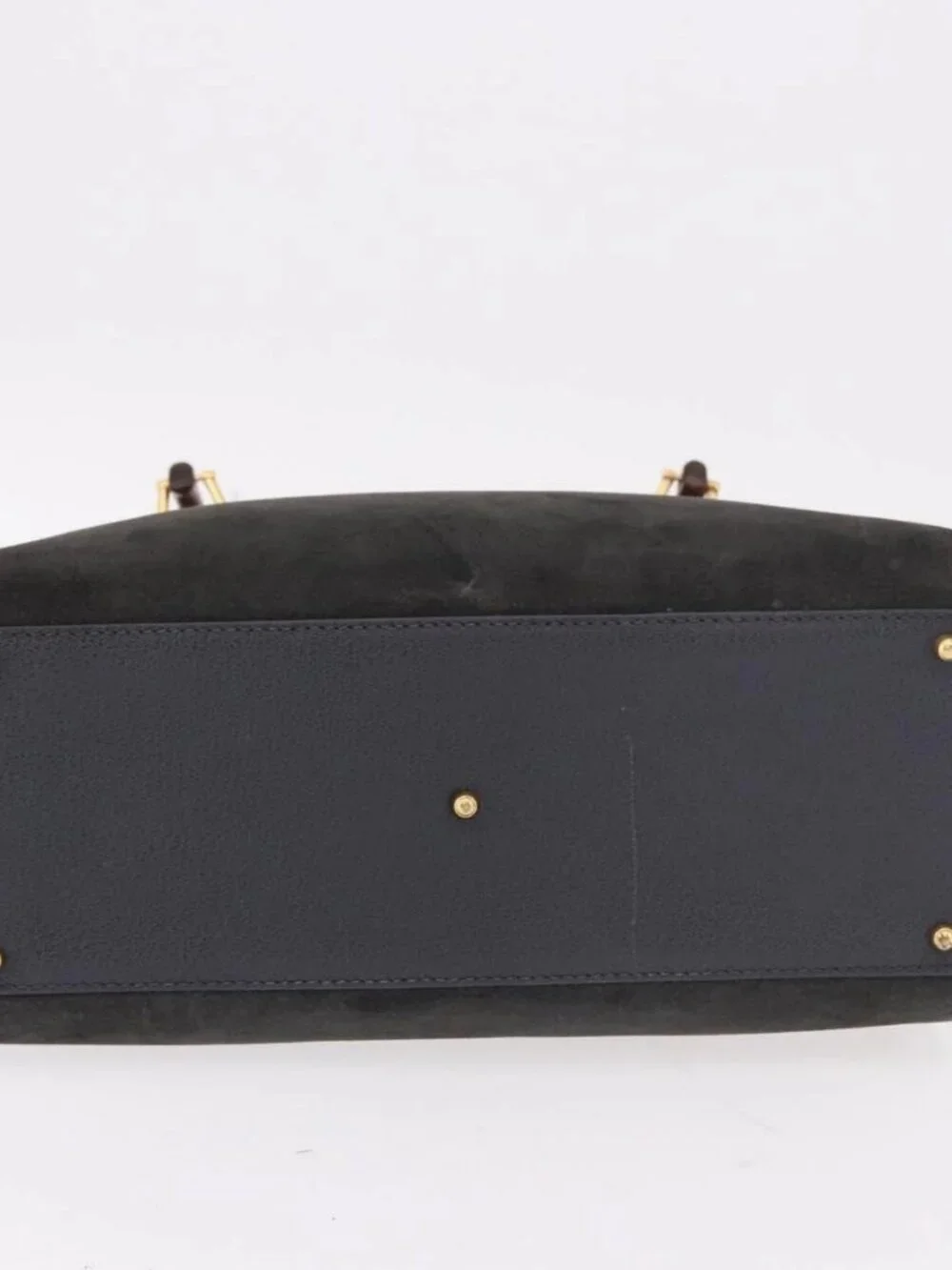 GUCCI Bamboo Tote Bag Suede Black Gold 002 2853 0260 0 Auth 183378